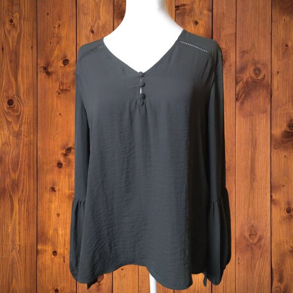 Maurices Tops - Maurices  Women's Small Dark Gray V-Neck Long Balloon Sleeve Blouse Pullover